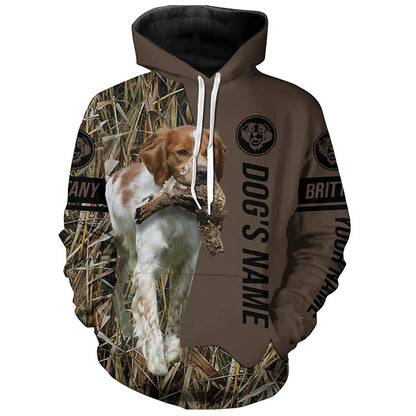 Brittany Hunting dog customized Name Shirt, camo and brown color FSD4677