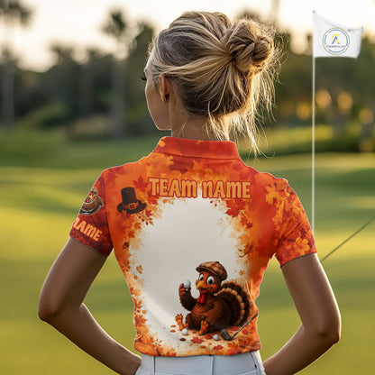 Thanksgiving Turkey Women Golf Polo Shirt Custom Name, Personalized Fall Golf Tops NHT1336