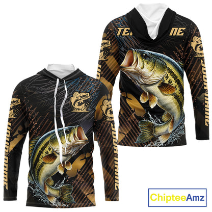 Bass Hooded Fishing Shirts Long Sleeve Sport Style Personalized Name, Fishing Shirt Jersey NHT512