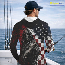 Load image into Gallery viewer, Hoodie with American flag design and skeleton holding a fish, brand 'Chiptee Amz' visible.