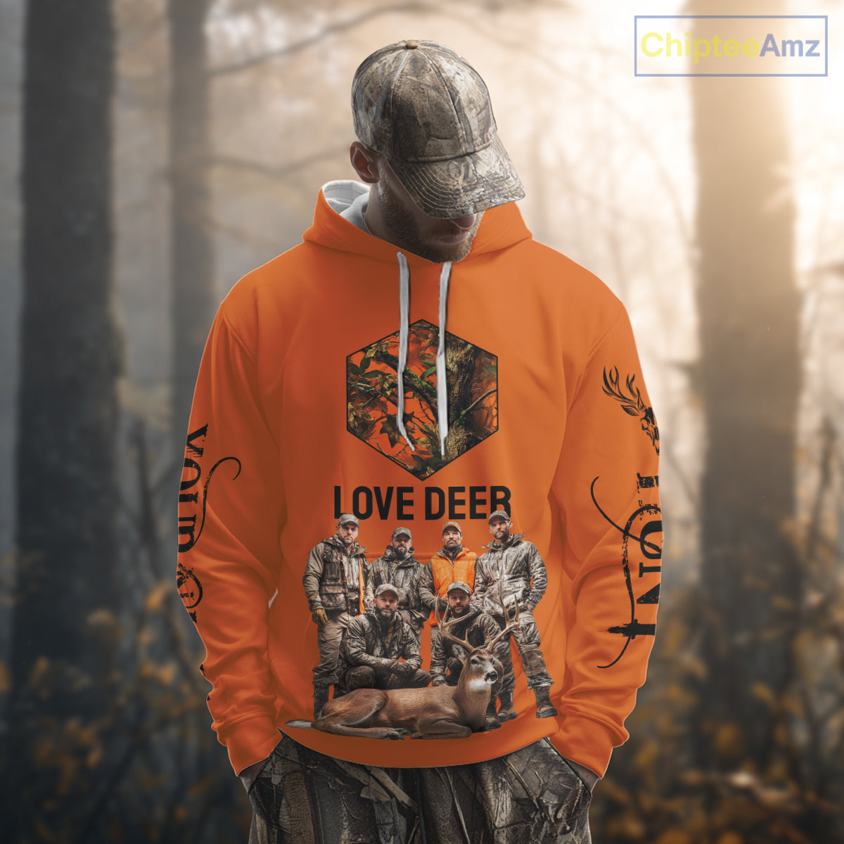 Deer Hunting Orange Hoodie, Long Sleeve Shirt Custom Name, Team Name Gift For Hunter NHT05
