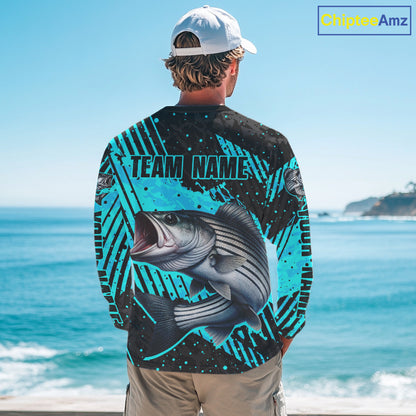 Personalized Striped Bass Performance Fishing Shirts Long Sleeve, Bass Fishing Jerseys NHT517