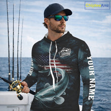 Load image into Gallery viewer, Personalized American Flag Catfish Fishing Shirts Long Sleeve Hooded, Patriotic Catfish Fishing NHT523