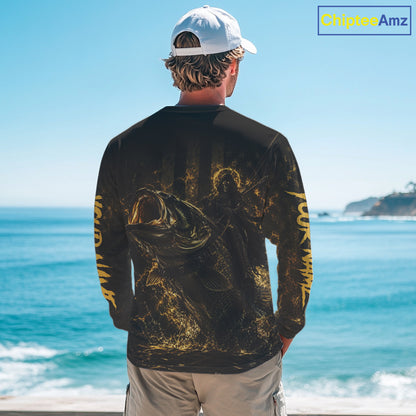 Grim Reaper Bass Fishing Jersey, Largemouth Bass Long Sleeve Performance Fishing Shirt|Yellow NHT1210