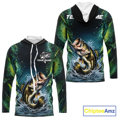 Largemouth Bass Fishing Black Green Camo Custom Name Fishing Shirts Jerseys  NHT456