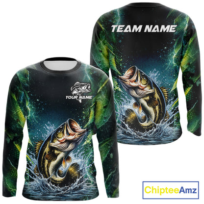 Largemouth Bass Fishing Black Green Camo Custom Name Fishing Shirts Jerseys  NHT456