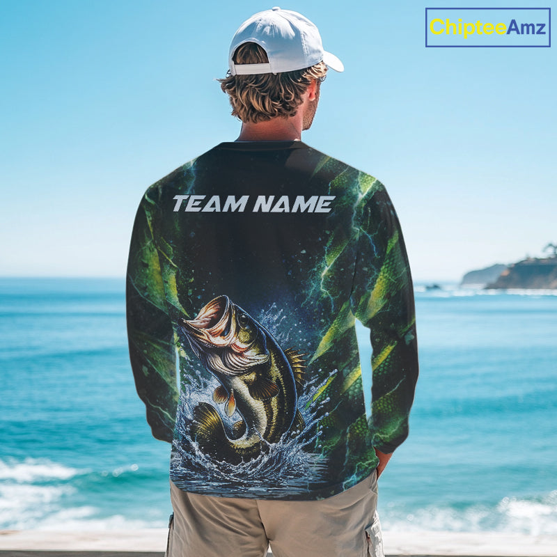Largemouth Bass Fishing Black Green Camo Custom Name Fishing Shirts Jerseys  NHT456