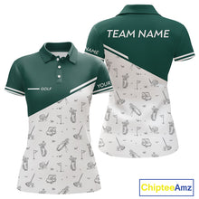 Load image into Gallery viewer, Green White Golf Pattern Womens Golf Tops Custom Ladies Golf Shirts, Green Golf Tops NHT884