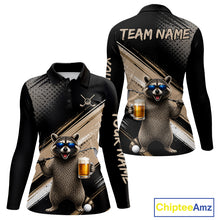 Load image into Gallery viewer, Funny Raccoon Golf Polo Shirt Custom Name Golf Beer Polo Gift For Women Black Beige Golf Jersey  NHT891