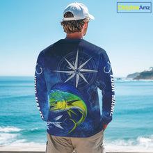 Load image into Gallery viewer, Mahi Mahi Fishing Shirt Long Sleeve Gift For Men – Deep Sea Angler Ocean Compass Design