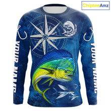 Load image into Gallery viewer, Mahi Mahi Fishing Shirt Long Sleeve Gift For Men – Deep Sea Angler Ocean Compass Design