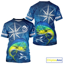 Load image into Gallery viewer, Mahi Mahi Short Sleeve Fishing T-Shirts Gift For Men – Deep Sea Angler Ocean Compass Design