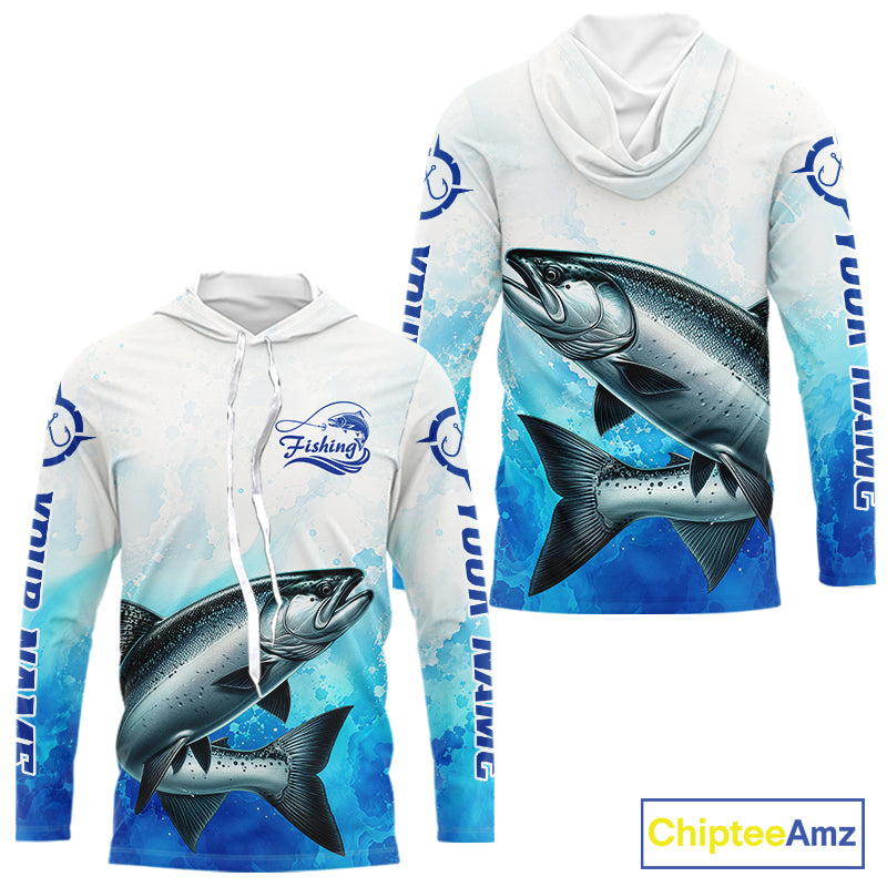 Chinook Salmon Fishing Long Sleeve Hooded Gift For Men Deep Sea Saltwater Angler Ocean Adventure 