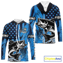 Load image into Gallery viewer, Bass Fishing American Camo Custom Name UV Protection Long Sleeves Hooded Shirt, Bass Fishing Jersey NHT530