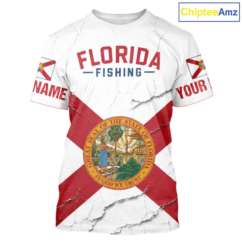 Florida Fishing T-shirts Patriotic Florida Flag  UV Protection Fishing Jersey 