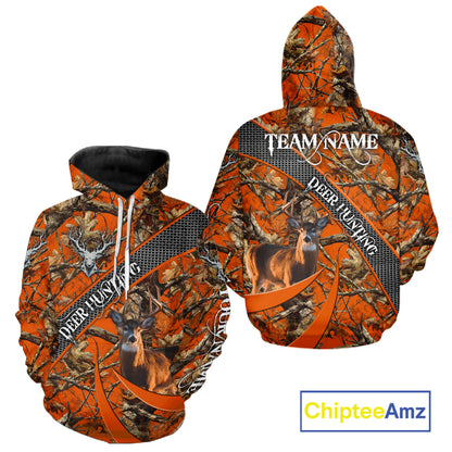 Orange Camo Deer Hunting Shirt 3D All Over Print Personalized Team Name Gift for Hunters NHT12