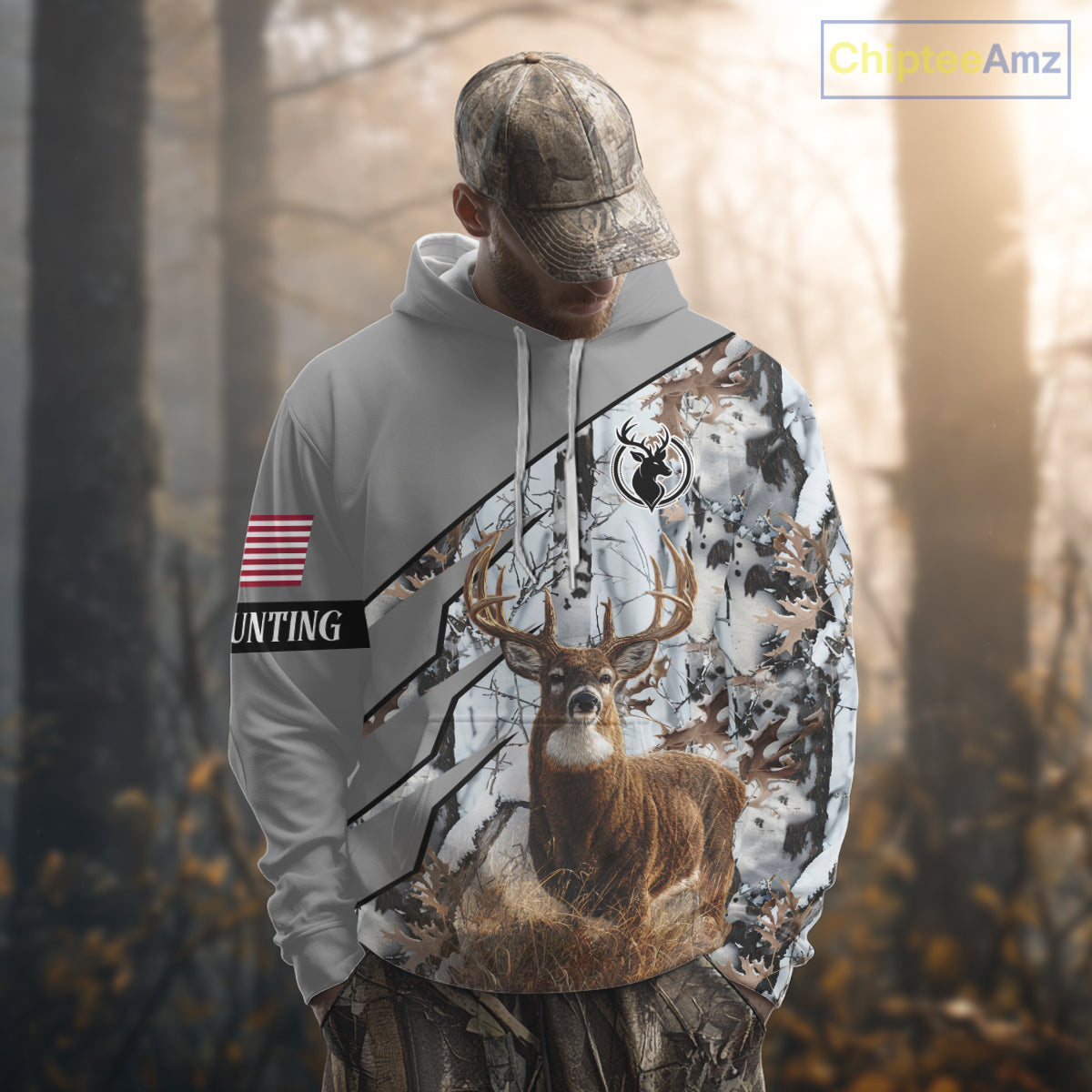 Snowfall Deer Hunting 3D All Over Print Winter Camo Shirt Custom Name For Big Game Hunters NHT214