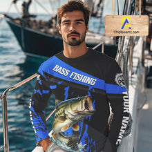 Load image into Gallery viewer, Custom Largemouth Bass Fishing Jerseys, Largemouth Bass Fishing Shirts Long Sleeve For Men|Blue NHT726
