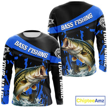 Load image into Gallery viewer, Custom Largemouth Bass Fishing Jerseys, Largemouth Bass Fishing Shirts Long Sleeve For Men|Blue NHT726