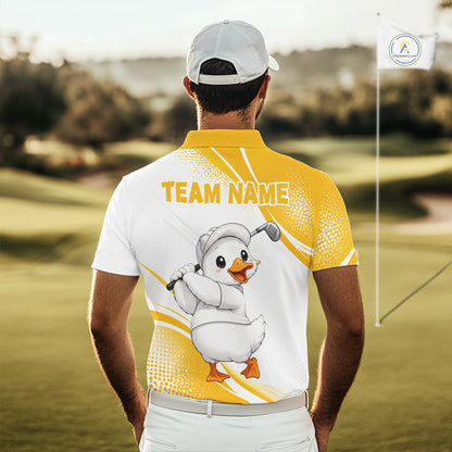 Funny Duck Swing Mens Golf Polo Shirt, Cute Duck Print Shirt, Sporty Animal Golf Gift NHT1220