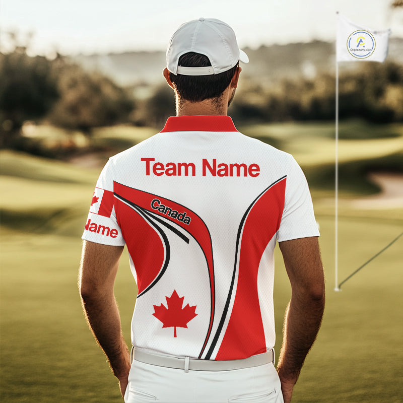 Personalized White And Red Canada Flag Mens Golf Polo Shirt, Patriotic Gifts For Golf Lover NHT735