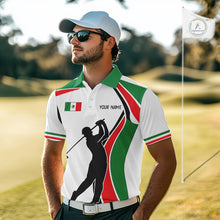 Load image into Gallery viewer, Mexican Flag White Golf Pattern Mens Polo Shirt Patriotic Mens Golf Shirt Mexico Golf Gifts NHT737