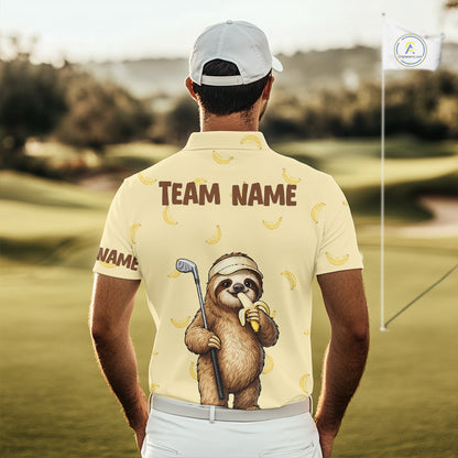 Funny Sloth Banana Mens Golf Polo Shirt Custom Golf Jerseys, Golf Apparel Gift For Golf Lovers NHT907