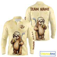 Load image into Gallery viewer, Funny Sloth Banana Mens Golf Polo Shirt Custom Golf Jerseys, Golf Apparel Gift For Golf Lovers NHT907