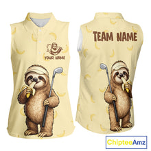 Load image into Gallery viewer, Funny Sloth Banana Womens Sleeveless Golf Polo Shirt Custom Golf Jerseys, Golf Apparel Gift For Golf Lovers NHT907