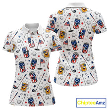 Load image into Gallery viewer, Custom Patriotic Womens Golf Polo Shirt With Beer Print – Personalized USA Golf Team Polo 
