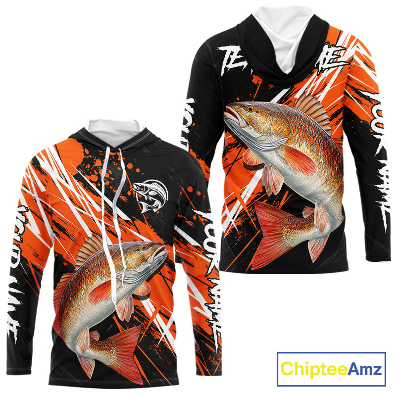 Personalized Redfish Fishing Tournament, Red Drum Saltwater Fishing Shirts Long Sleeve Hooded NHT467