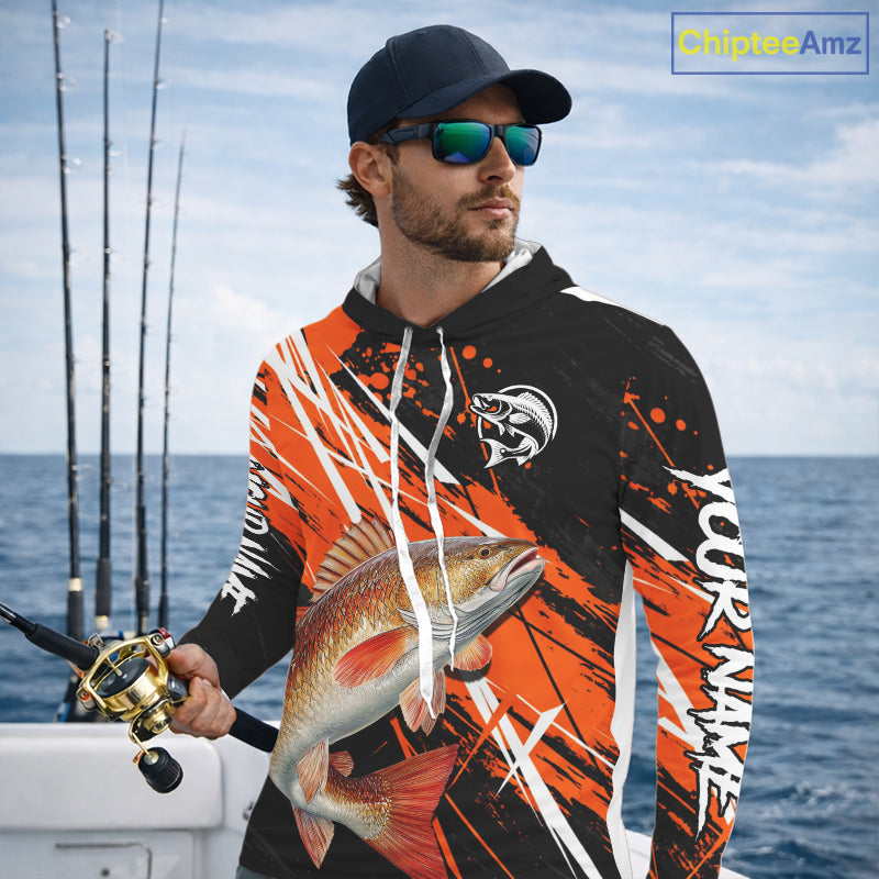 Personalized Redfish Fishing Tournament, Red Drum Saltwater Fishing Shirts Long Sleeve Hooded NHT467