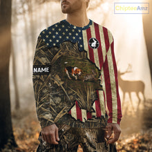 Load image into Gallery viewer, Beagle Dog Chasing Rabbit 3D American Flag Camo Custom Name Shirt, Rabbit Hunting Clothing NHT230
