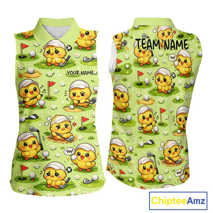 Funny Chicken Golf Sleeveless Polo Shirt For Womens, Cute Chicken With Golf Shirts For Team NHT542