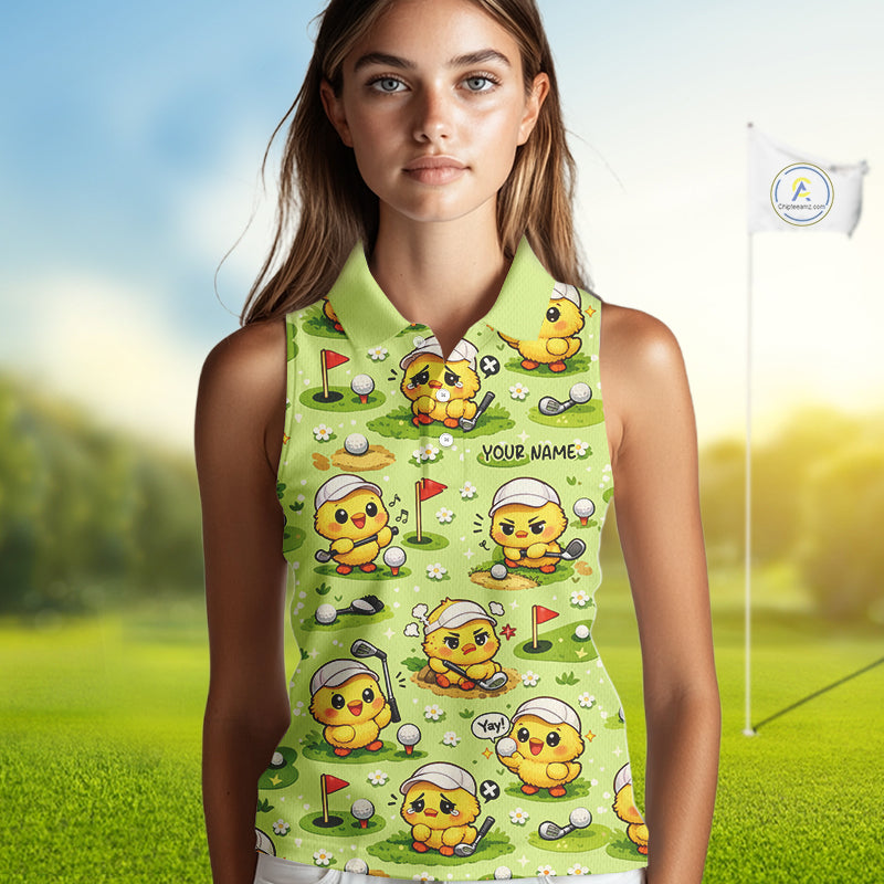 Funny Chicken Golf Sleeveless Polo Shirt For Womens, Cute Chicken With Golf Shirts For Team NHT542