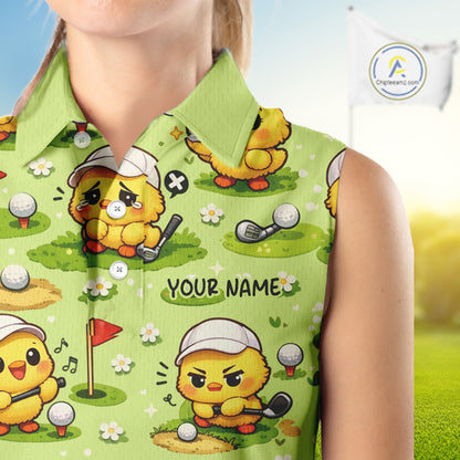 Funny Chicken Golf Sleeveless Polo Shirt For Womens, Cute Chicken With Golf Shirts For Team NHT542