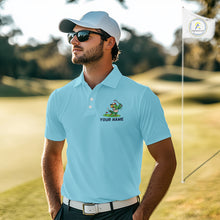 Load image into Gallery viewer, Personalized Mens Golf Polo Shirt Custom Name Funny Green Parrot Design|Blue 