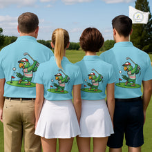 Load image into Gallery viewer, Personalized Mens Golf Polo Shirt Custom Name Funny Green Parrot Design|Blue NHT1092