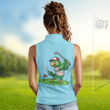 Load image into Gallery viewer, Personalized Womens Sleeveless Golf Polo Shirt Custom Name Funny Green Parrot Design|Blue 
