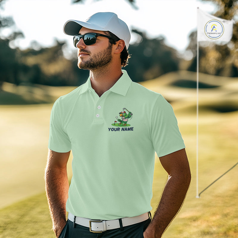 Personalized Mens Golf Polo Shirt Custom Name Funny Green Parrot Design|Green 