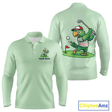 Load image into Gallery viewer, Personalized Mens Golf Polo Shirt Custom Name Funny Green Parrot Design|Green 