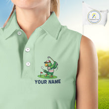 Load image into Gallery viewer, Personalized Womens Sleeveless Golf Polo Shirt Custom Name Funny Green Parrot Design|Green