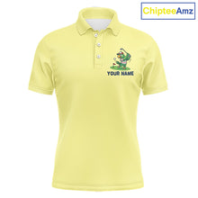 Load image into Gallery viewer, Personalized Mens Golf Polo Shirt Custom Name Funny Green Parrot Design|Yellow 