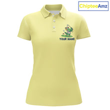 Load image into Gallery viewer, Personalized Womens Golf Polo Shirt Custom Name Funny Green Parrot Design|Yellow 