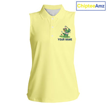Load image into Gallery viewer, Personalized Womens Sleeveless Golf Polo Shirt Custom Name Funny Green Parrot Design|Yellow