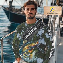 Load image into Gallery viewer, Walleye Fishing Shirts Long Sleeve Abstract Green Camo Performance Jersey For Men NHT923