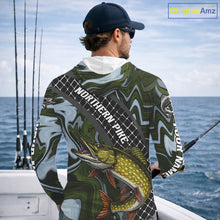 Load image into Gallery viewer, Northern Pike Hooded Fishing Shirt Long Sleeve Abstract Green Camo Performance Jersey For Men NHT925