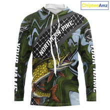 Load image into Gallery viewer, Northern Pike Hooded Fishing Shirt Long Sleeve Abstract Green Camo Performance Jersey For Men NHT925