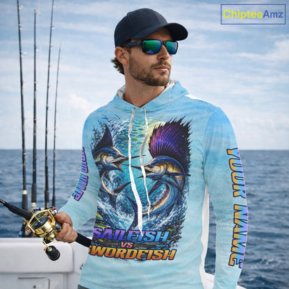 Personalized Sailfish Vs Swordfish Fishing Saltwater Long Sleeve Fishing Shirts NHT419