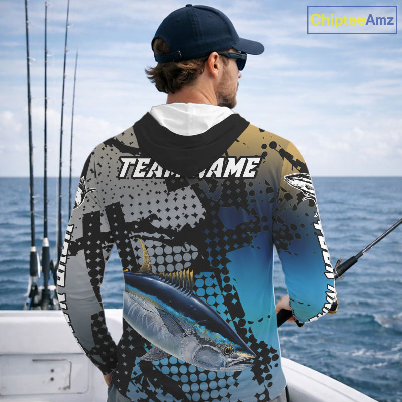 Tuna Hooded Fishing Shirt Blue Camo Custom Name, Tuna Fishing Team Jerseys NHT476